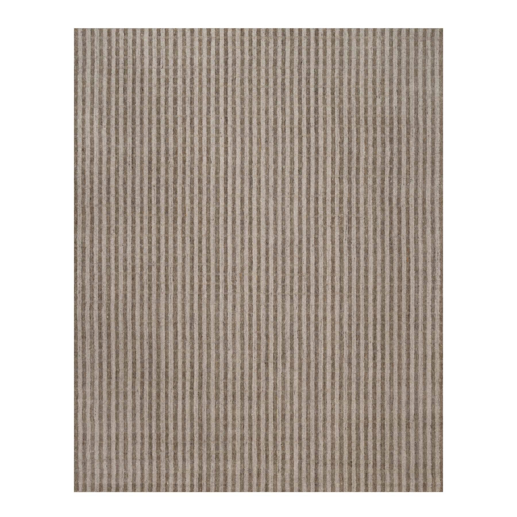 Tan and Chocolate Brown, Hand Loomed, Vertical Stripes Design with Salt and Pepper Effect, Undyed Natural Wool, Oriental Rug